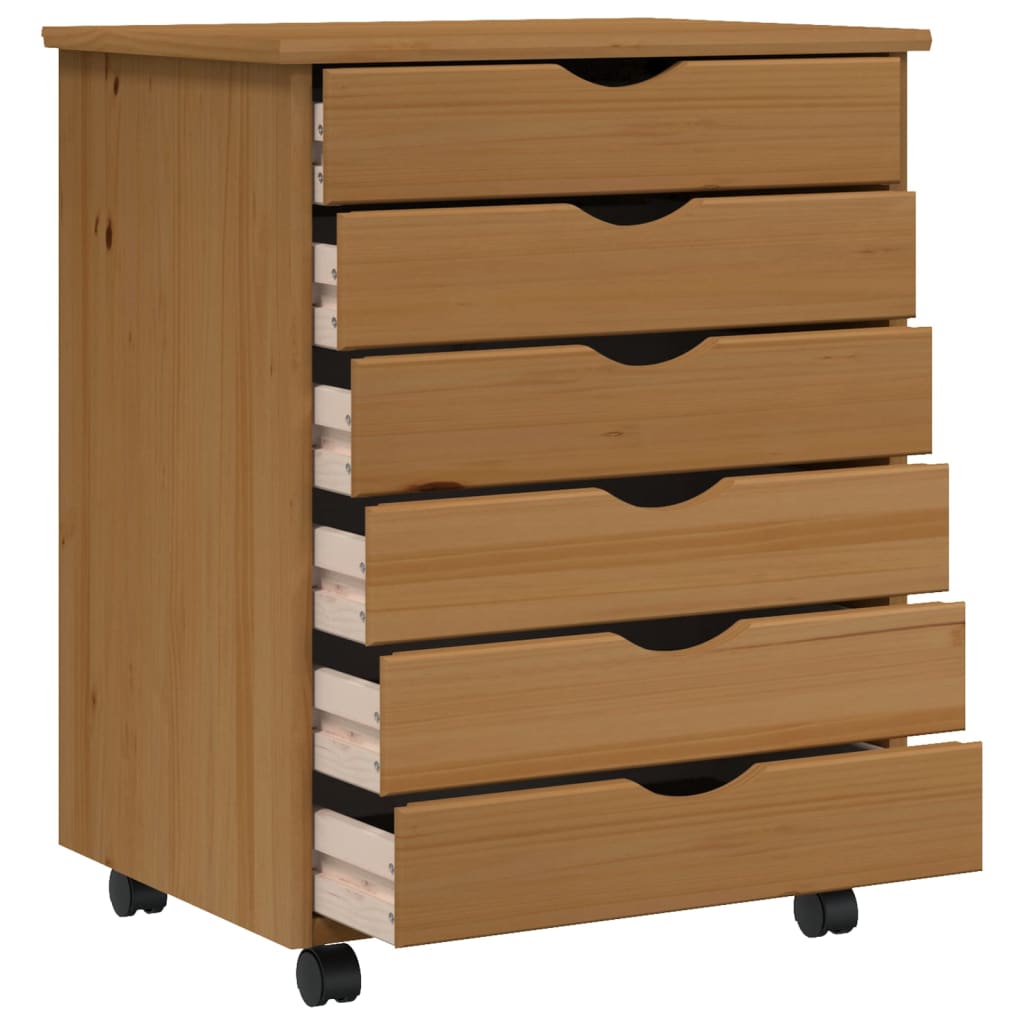 Rollschrank mit Schubladen MOSS Honigbraun Massivholz Kiefer