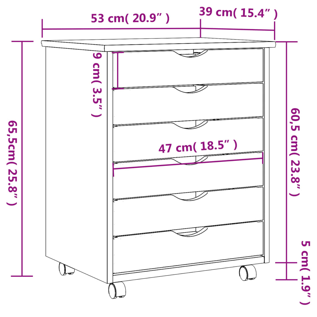 Rollschrank mit Schubladen MOSS Weiß Massivholz Kiefer