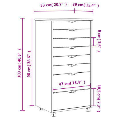 Rollschrank mit Schubladen MOSS Honigbraun Massivholz Kiefer