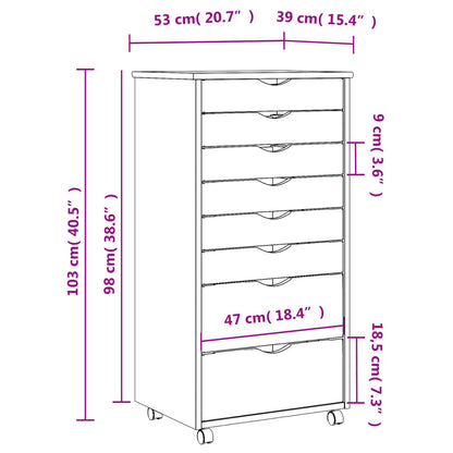 Rollschrank mit Schubladen MOSS Weiß Massivholz Kiefer