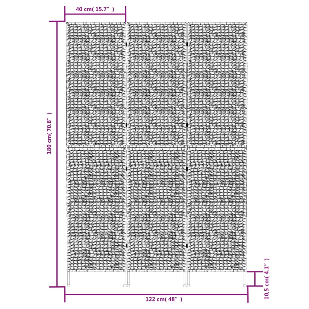 Screen 3-part 122x180 cm water hyacinth