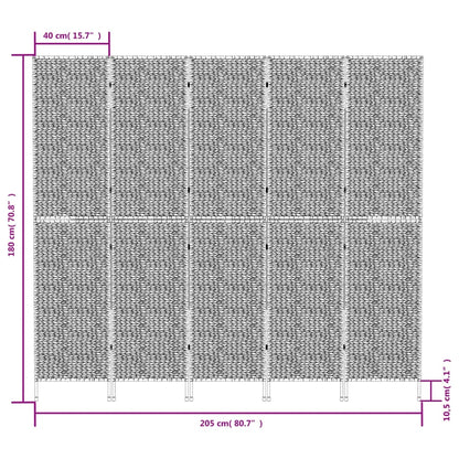 Paravent 5-tlg. Braun 205x180 cm Wasserhyazinthe