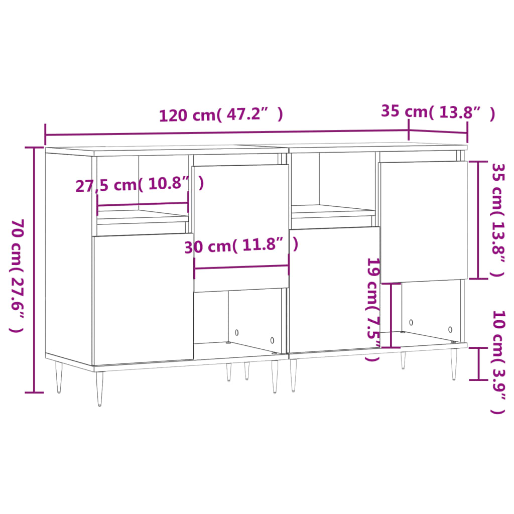 Sideboards 2 Stk. Weiß Holzwerkstoff