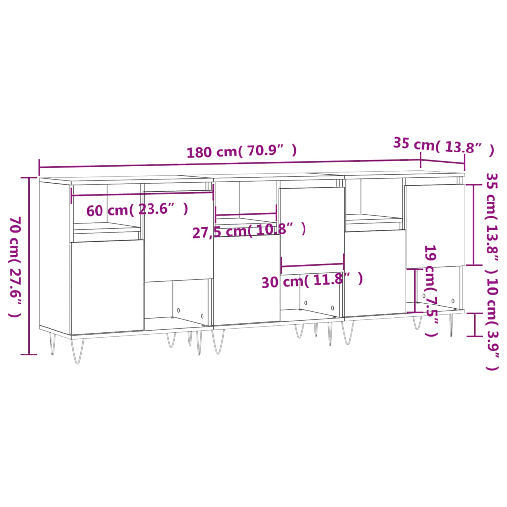 Sideboards 3 Stk. Braun Eichen-Optik Holzwerkstoff