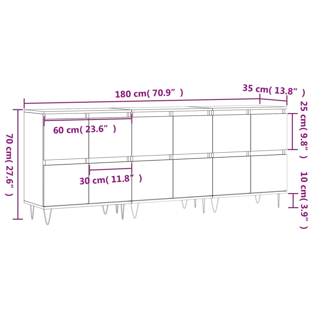 Sideboards 3 Stk. Betongrau Holzwerkstoff