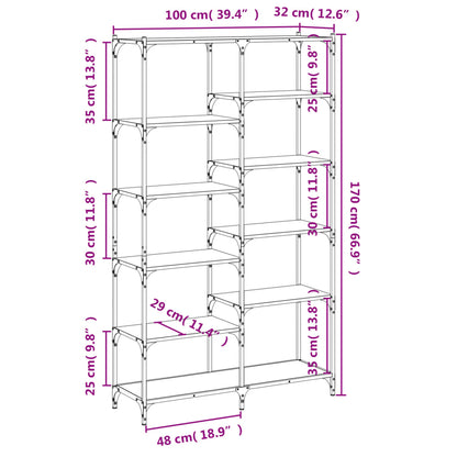 Bücherregal Räuchereiche 100x32x170 cm Holzwerkstoff und Eisen