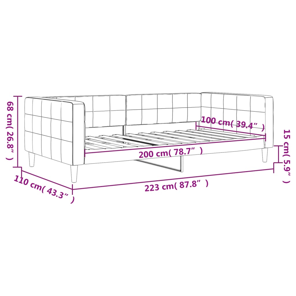 Tagesbett Hellgrau 100x200 cm Samt