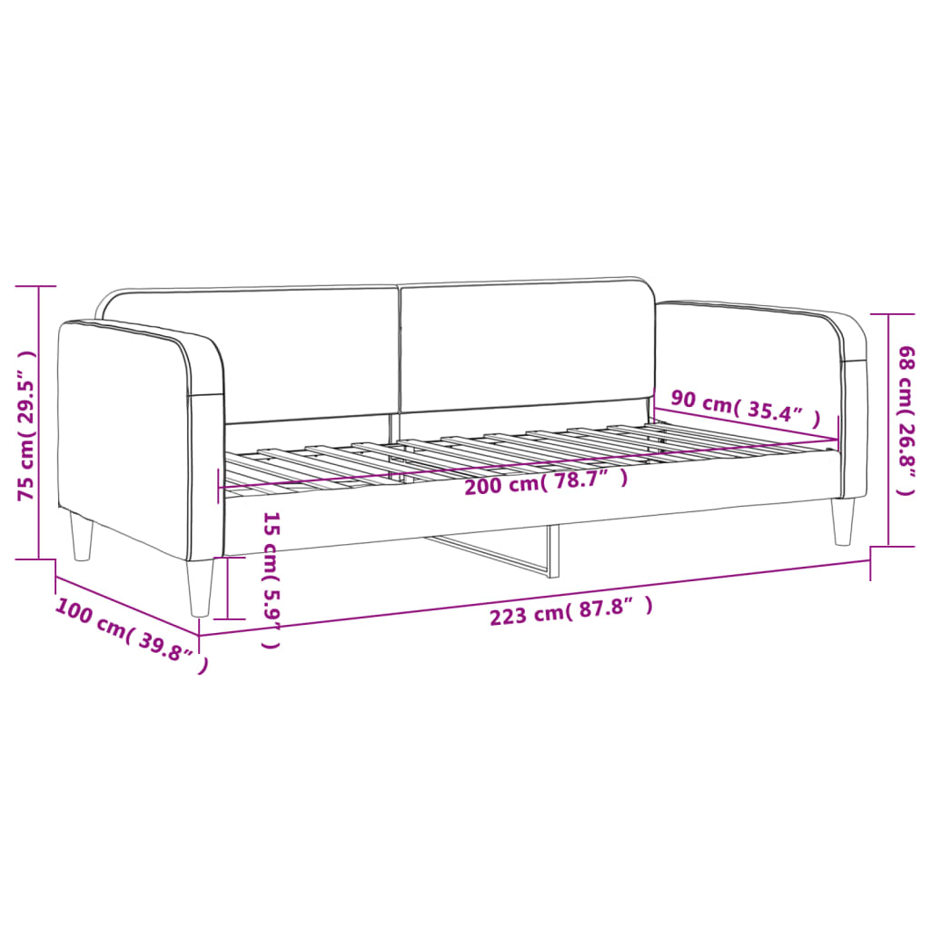 Tagesbett Taupe 90x200 cm Stoff