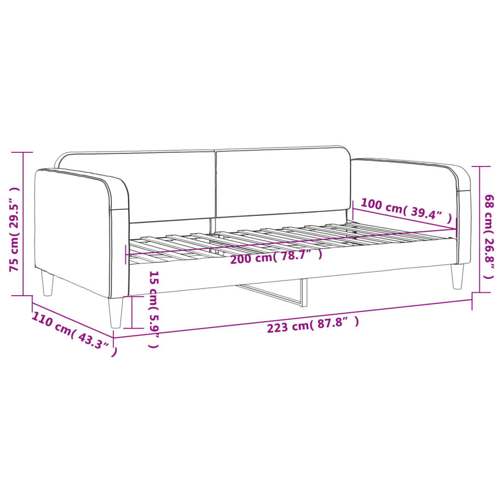 Tagesbett Dunkelgrau 100x200 cm Stoff