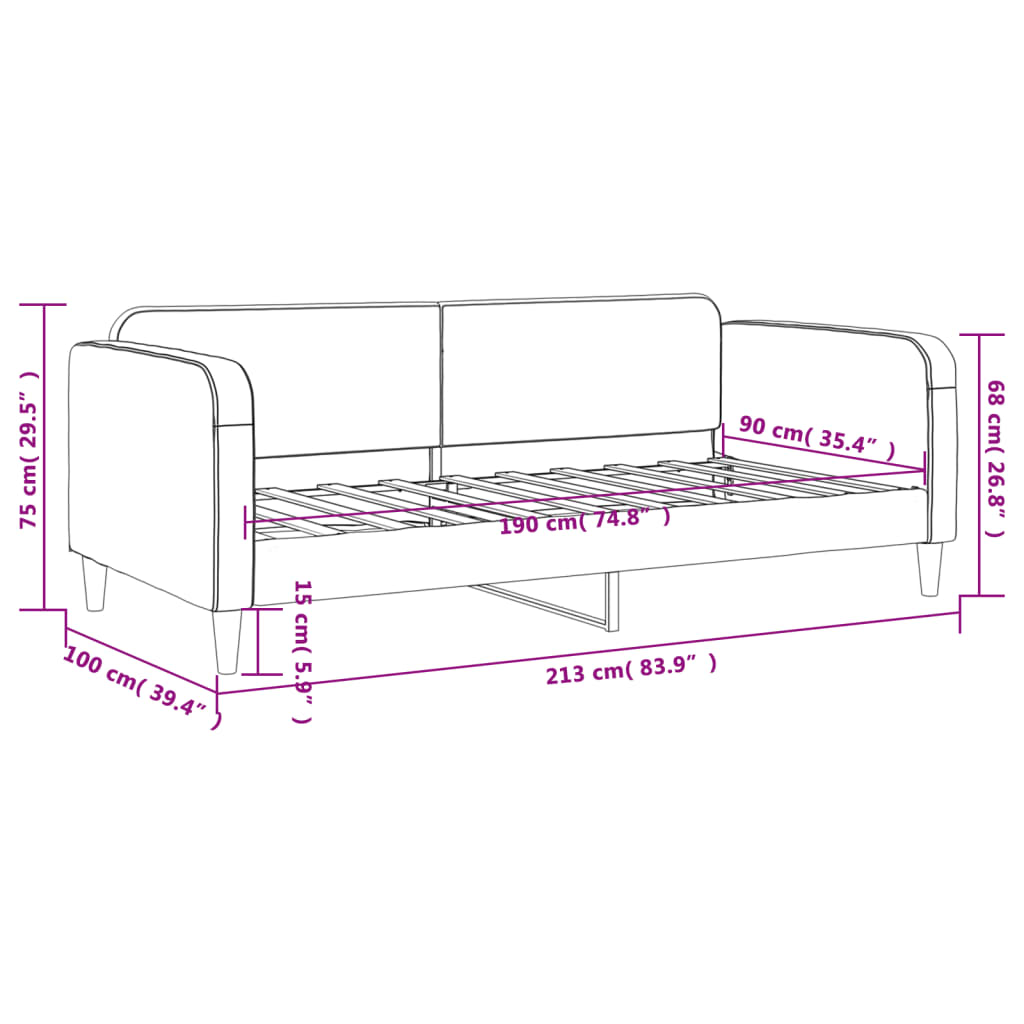 Tagesbett Schwarz 90x190 cm Stoff