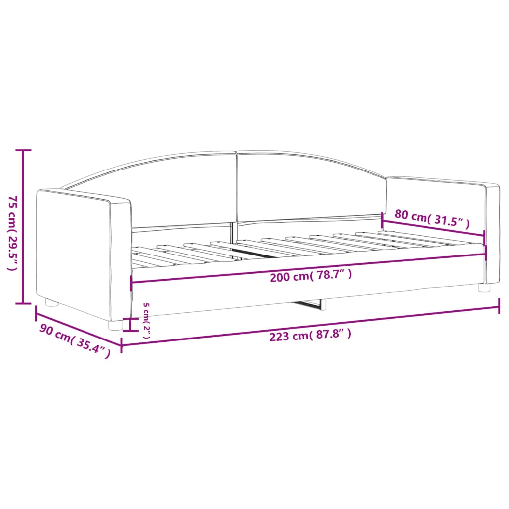 Tagesbett Dunkelgrau 80x200 cm Stoff