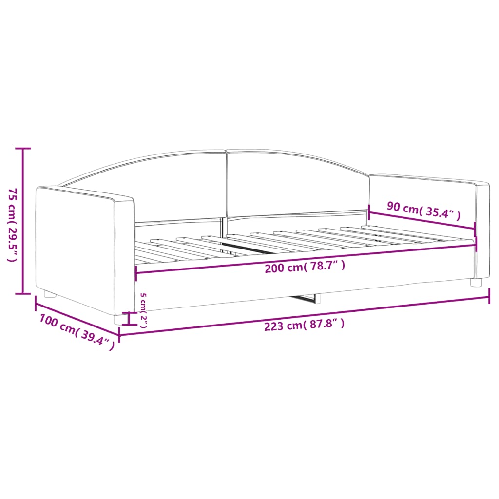 Tagesbett Hellgrau 90x200 cm Stoff