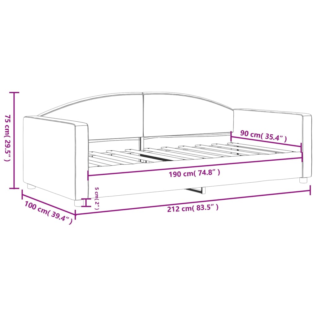 Tagesbett Schwarz 90x190 cm Stoff