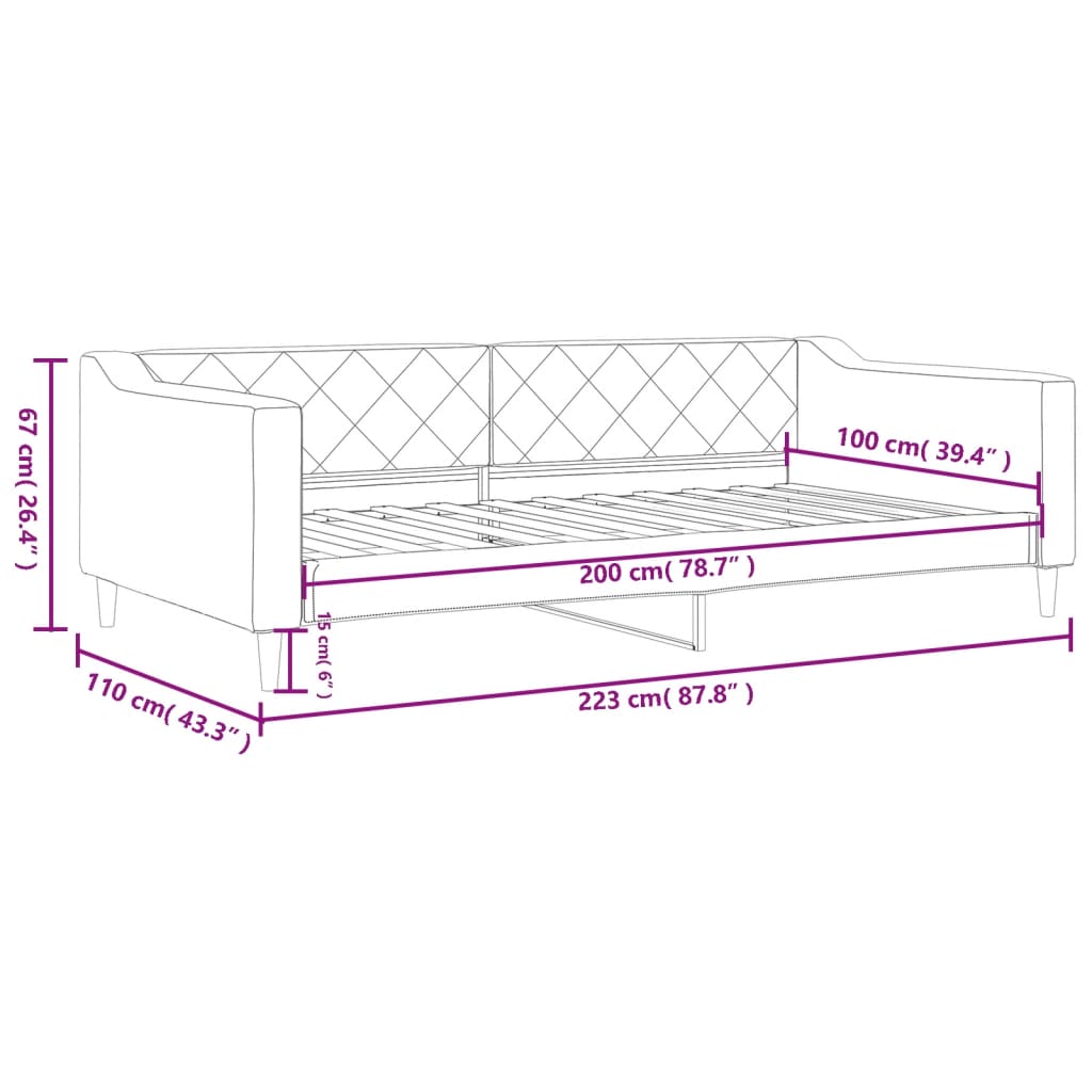 Tagesbett Hellgrau 100x200 cm Stoff