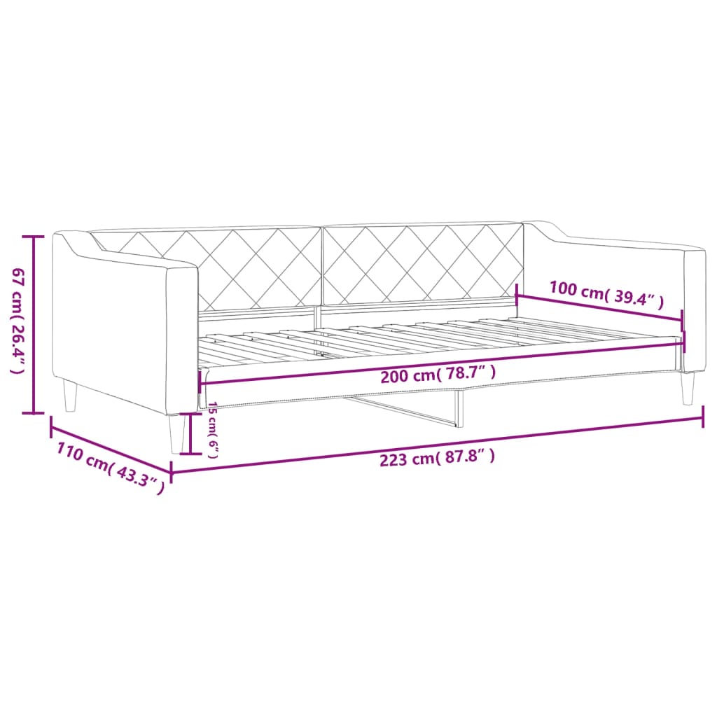 Tagesbett Taupe 100x200 cm Stoff