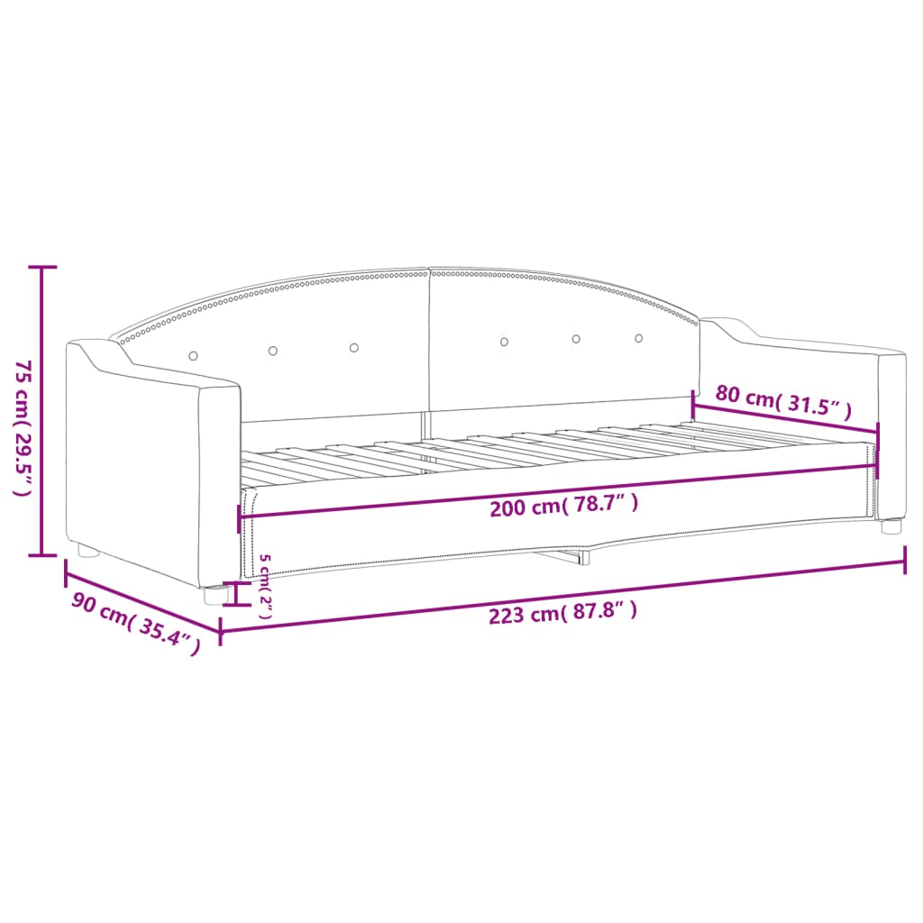 Tagesbett Dunkelgrau 80x200 cm Stoff