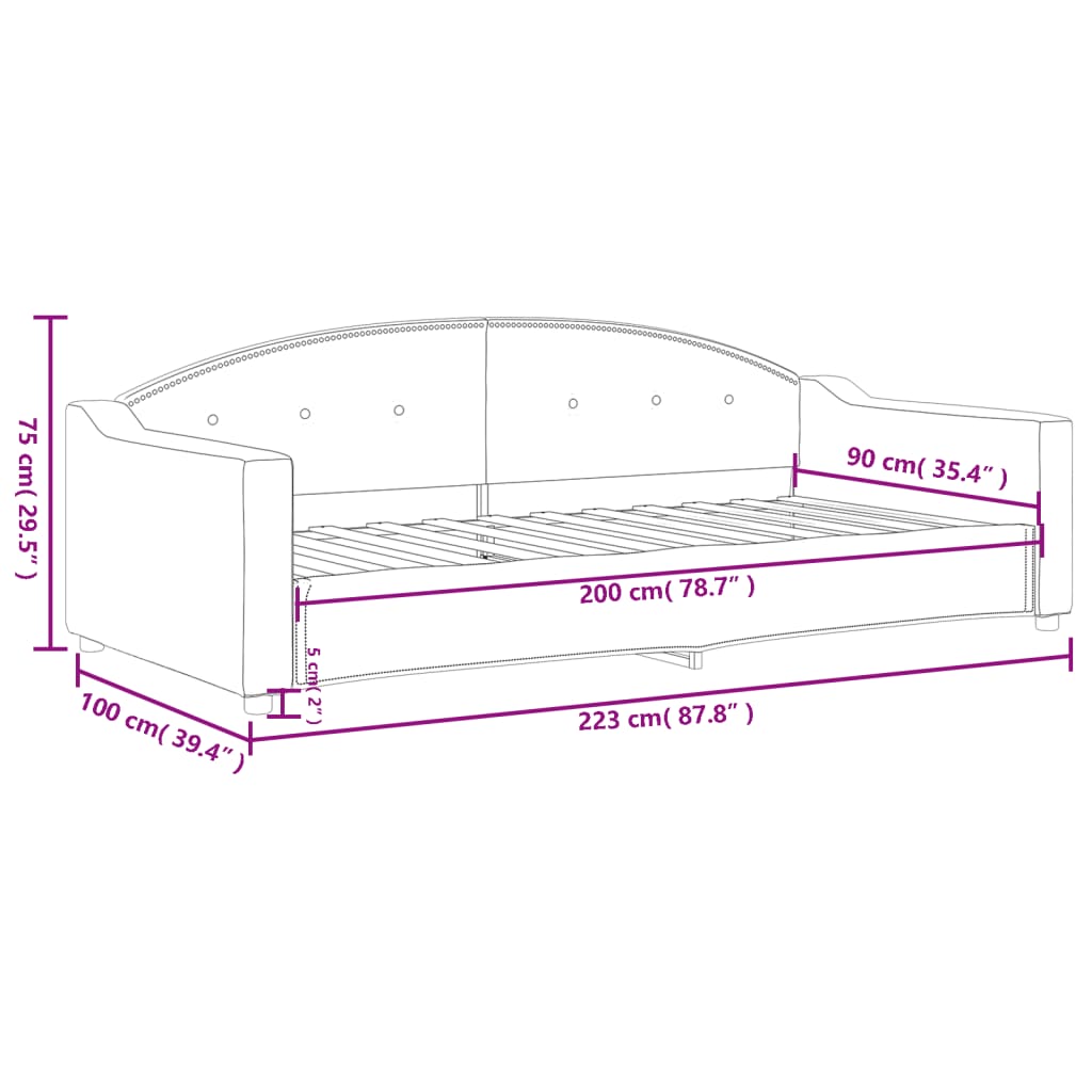 Tagesbett Hellgrau 90x200 cm Stoff