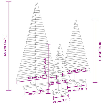 Weihnachtsbäume für Dekorationen 3 Stk. Massivholz Kiefer
