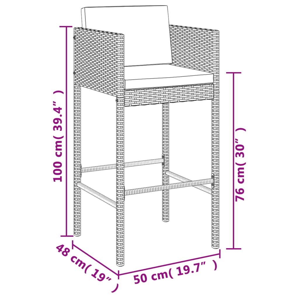 9-tlg. Gartenbar-Set mit Kissen Braun Poly Rattan