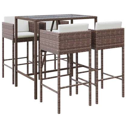 5-tlg. Gartenbar-Set mit Kissen Braun Poly Rattan