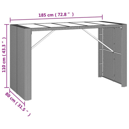 7-tlg. Gartenbar-Set mit Kissen Braun Poly Rattan