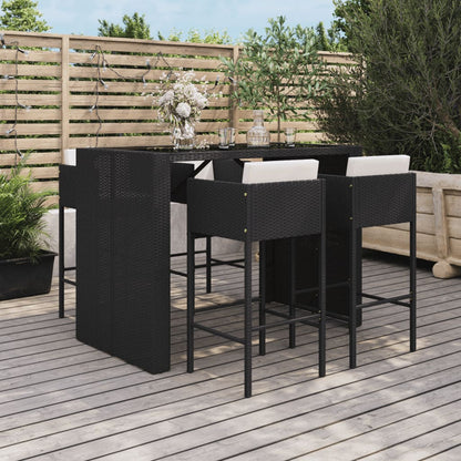 5-tlg. Gartenbar-Set mit Kissen Schwarz Poly Rattan