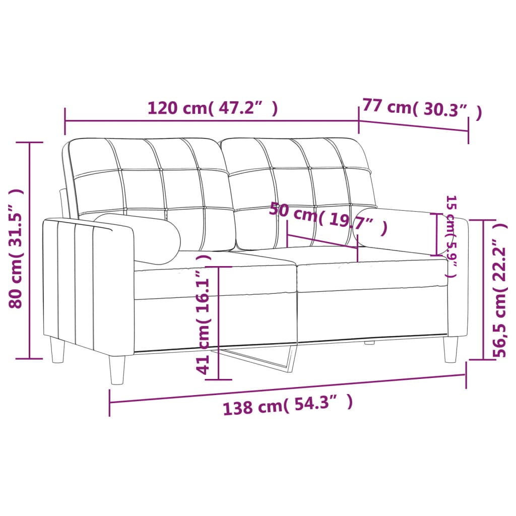 2-Sitzer-Sofa mit Zierkissen Hellgelb 120 cm Stoff