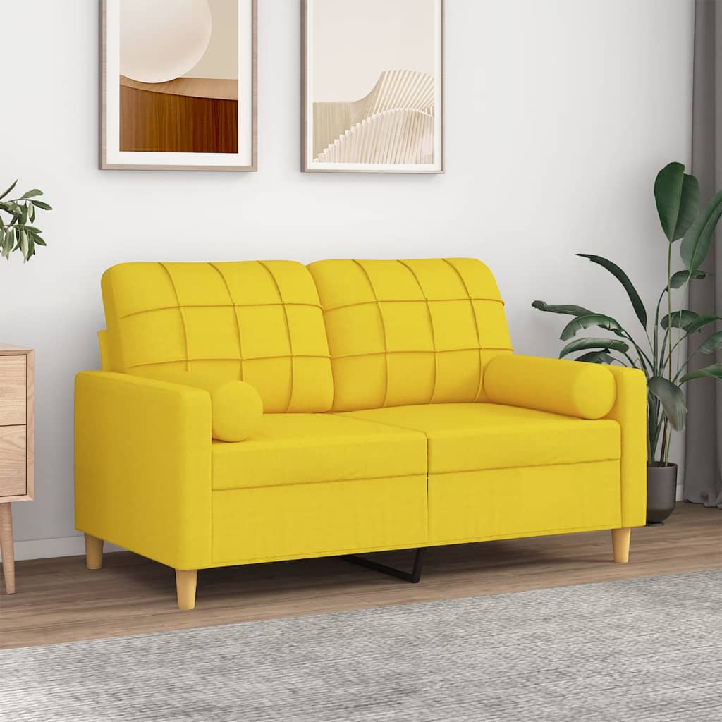 2-Sitzer-Sofa mit Zierkissen Hellgelb 120 cm Stoff