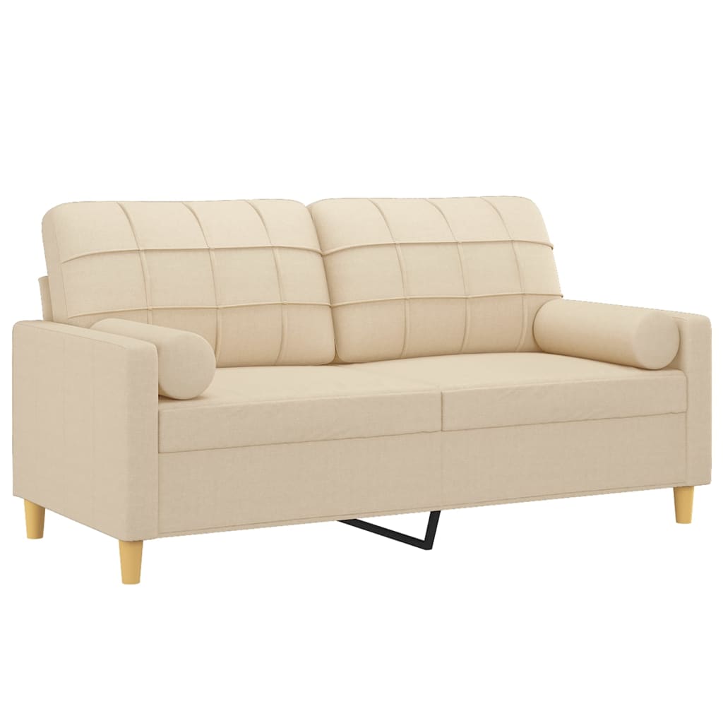 2-Sitzer-Sofa mit Zierkissen Creme 140 cm Stoff