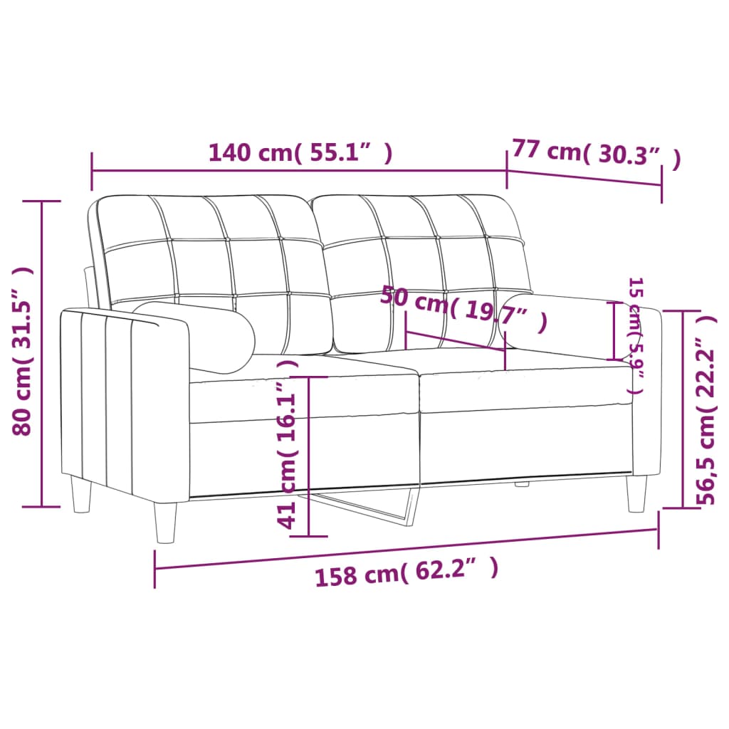 2-Sitzer-Sofa mit Zierkissen Creme 140 cm Stoff