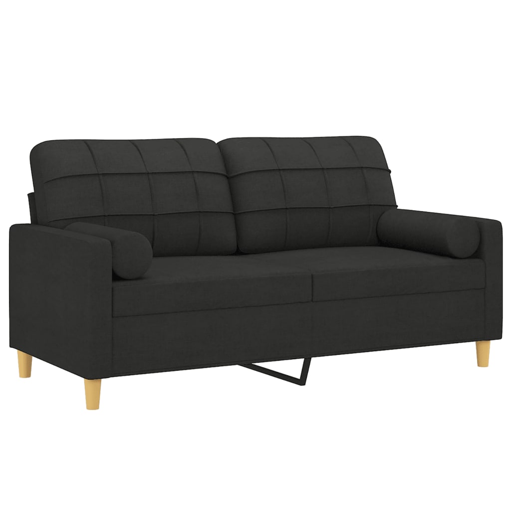 2-Sitzer-Sofa mit Zierkissen Schwarz 140 cm Stoff