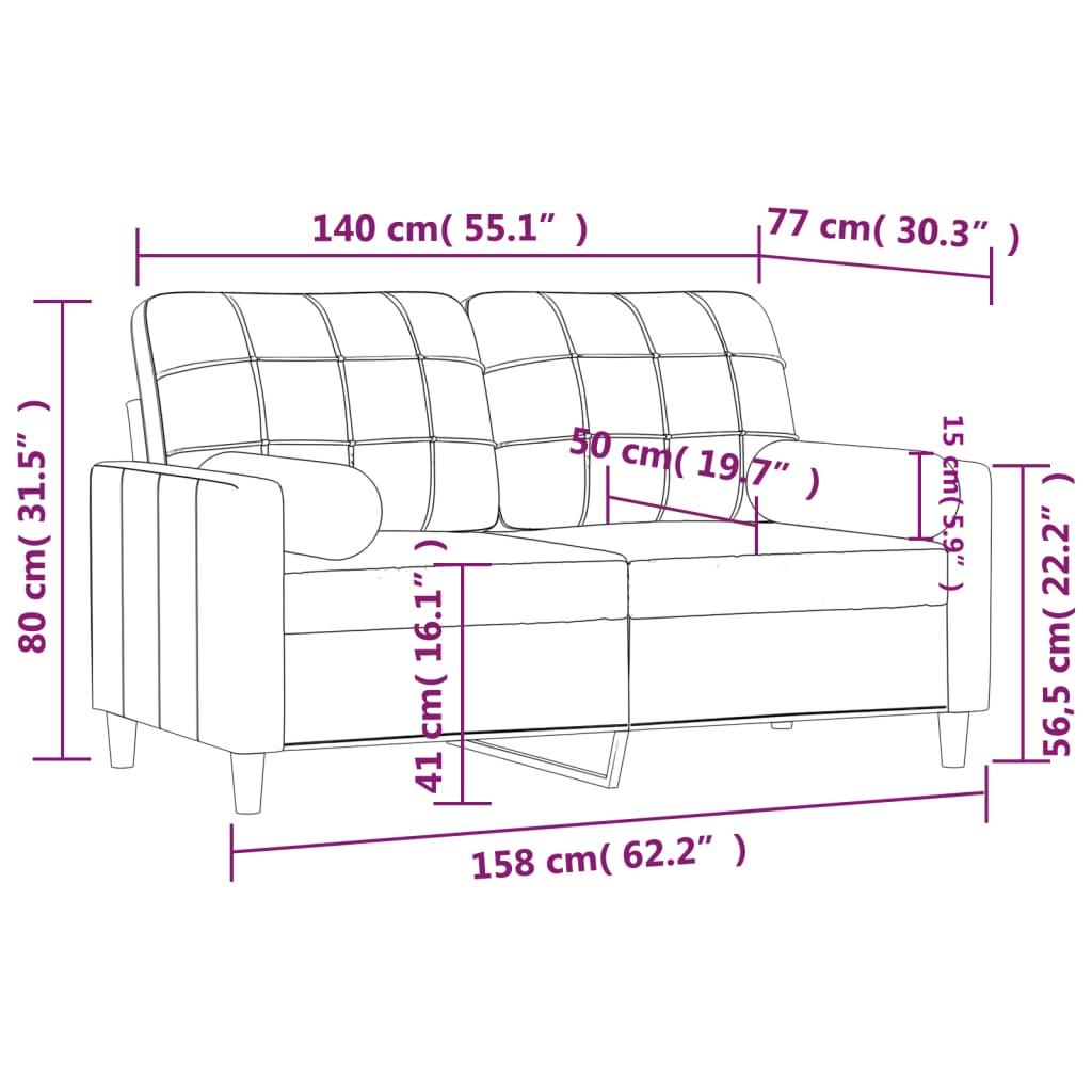 2-Sitzer-Sofa mit Zierkissen Schwarz 140 cm Stoff