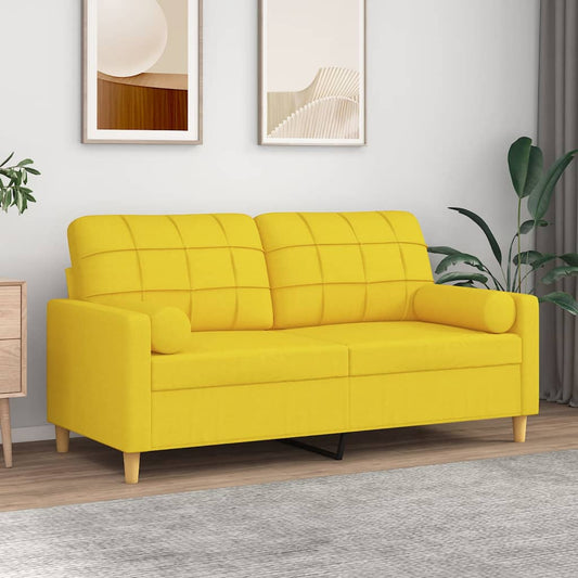 2-Sitzer-Sofa mit Zierkissen Hellgelb 140 cm Stoff