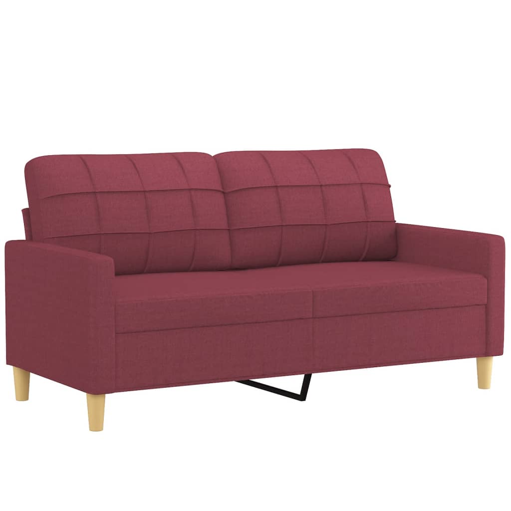 2-Sitzer-Sofa mit Zierkissen Weinrot 140 cm Stoff