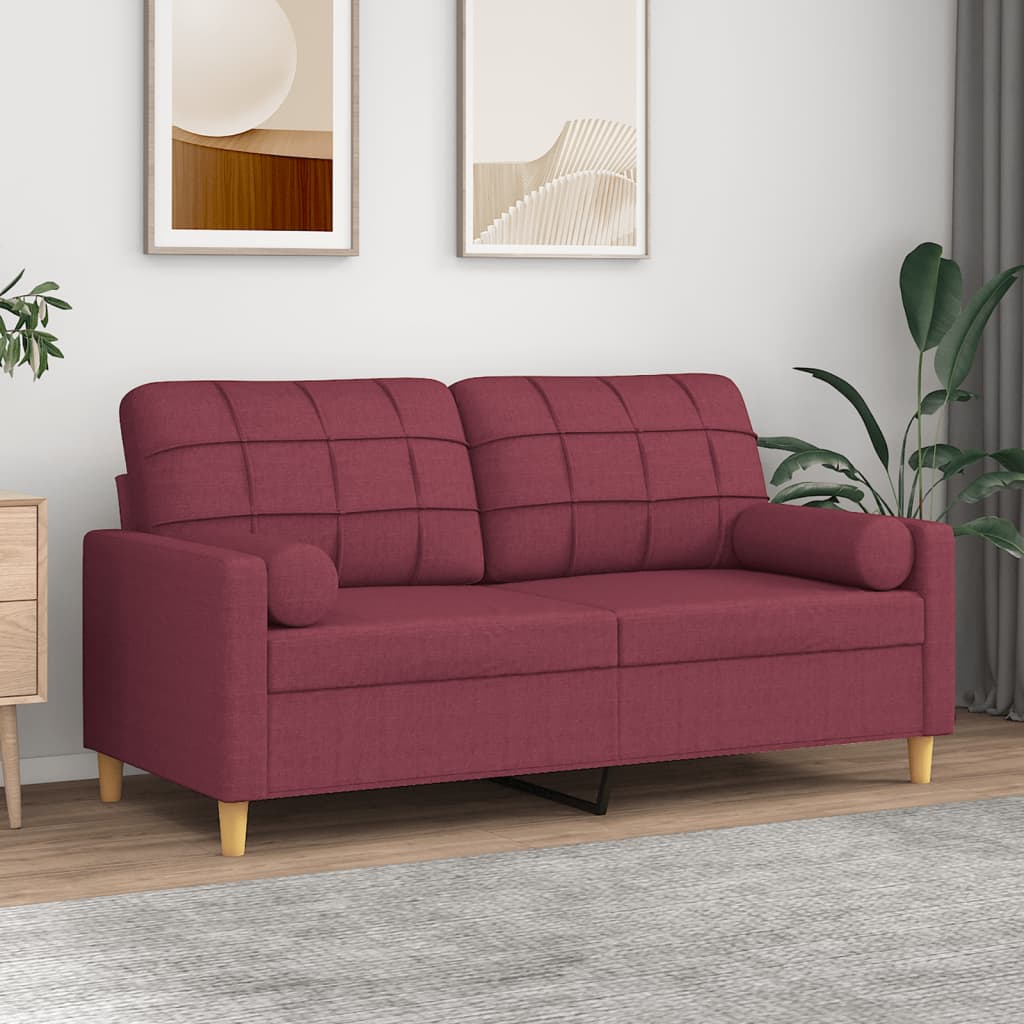 2-Sitzer-Sofa mit Zierkissen Weinrot 140 cm Stoff