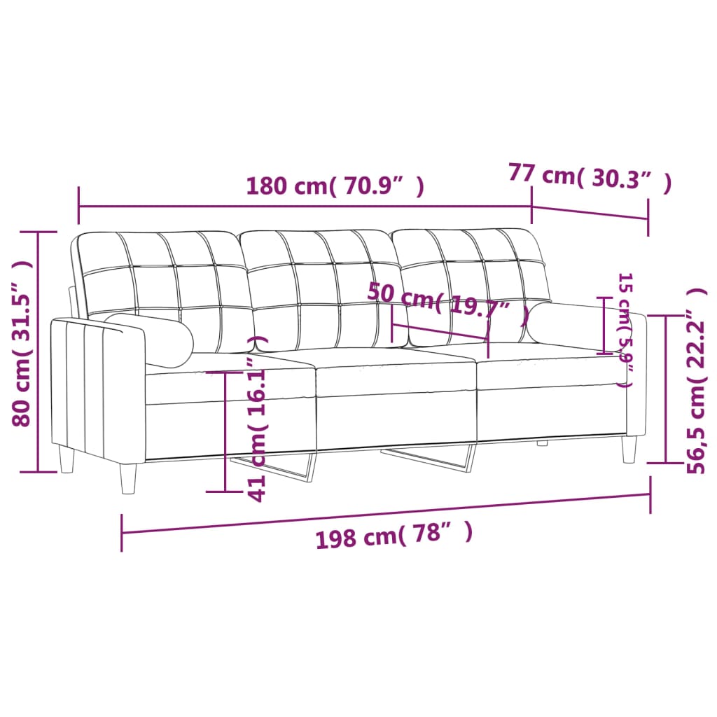 3-Sitzer-Sofa mit Zierkissen Dunkelgrau 180 cm Stoff