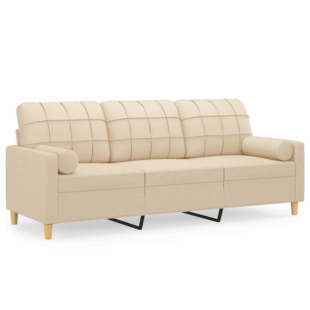 3-Sitzer-Sofa mit Zierkissen Creme 180 cm Stoff