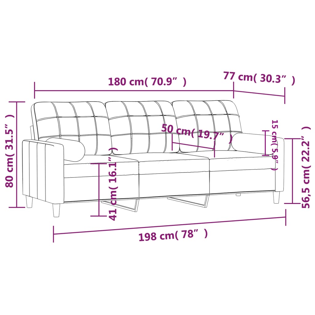 3-Sitzer-Sofa mit Zierkissen Hellgelb 180 cm Stoff