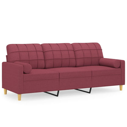 3-Sitzer-Sofa mit Zierkissen Weinrot 180 cm Stoff