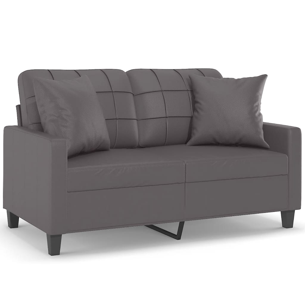 2-Sitzer-Sofa mit Zierkissen Grau 120 cm Kunstleder