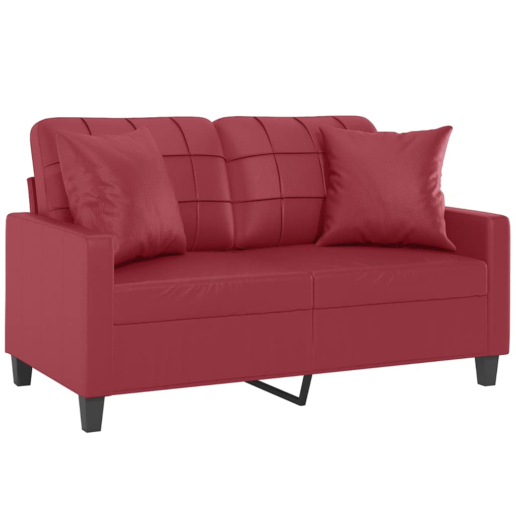 2-Sitzer-Sofa mit Zierkissen Weinrot 120 cm Kunstleder