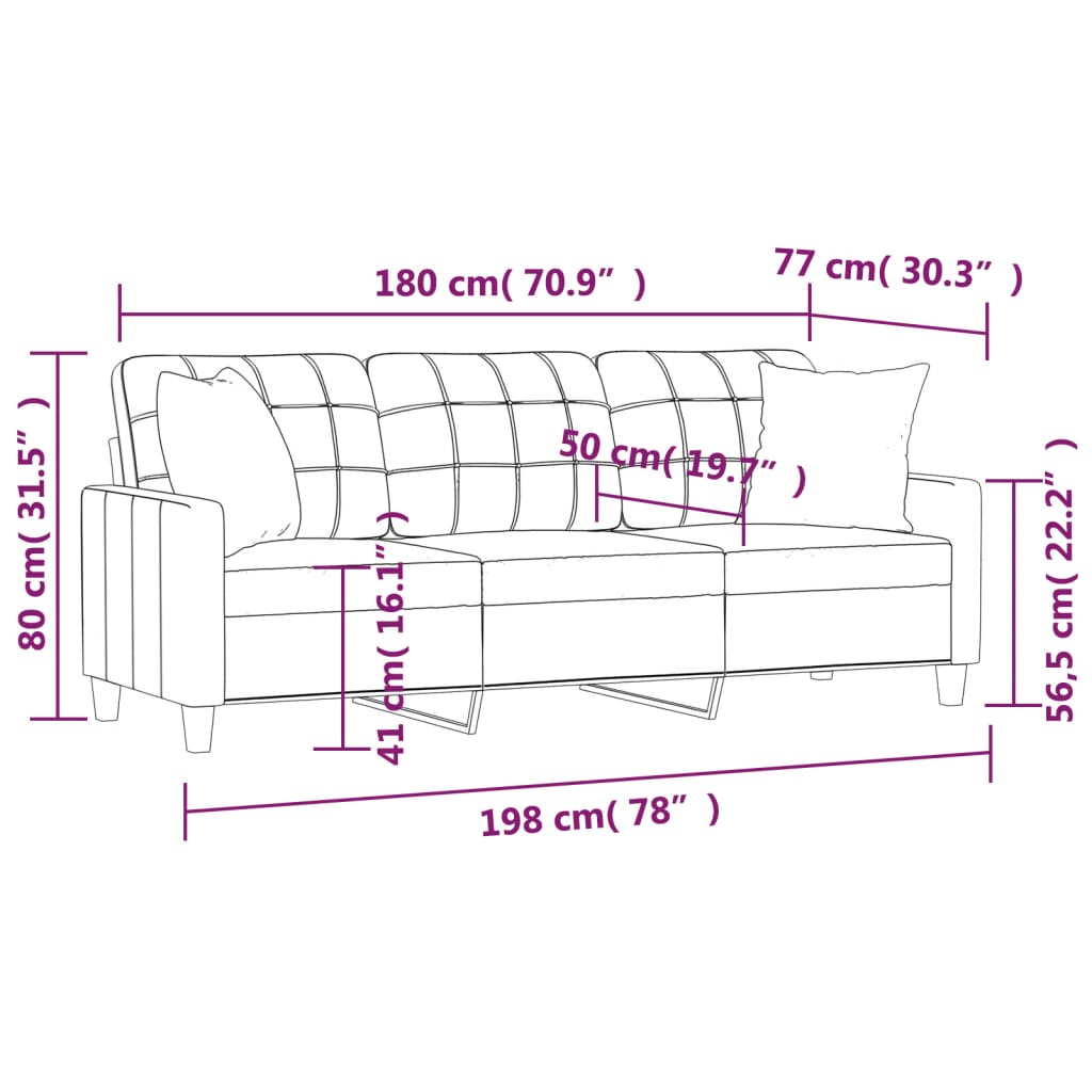 3-Sitzer-Sofa mit Zierkissen Schwarz 180 cm Kunstleder