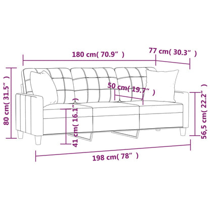 3-Sitzer-Sofa mit Zierkissen Schwarz 180 cm Kunstleder