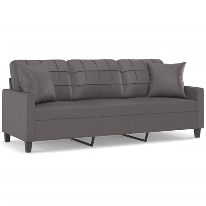 3-Sitzer-Sofa mit Zierkissen Grau 180 cm Kunstleder