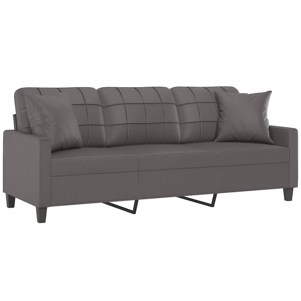 3-Sitzer-Sofa mit Zierkissen Grau 180 cm Kunstleder