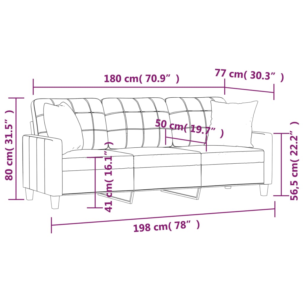 3-Sitzer-Sofa mit Zierkissen Grau 180 cm Kunstleder