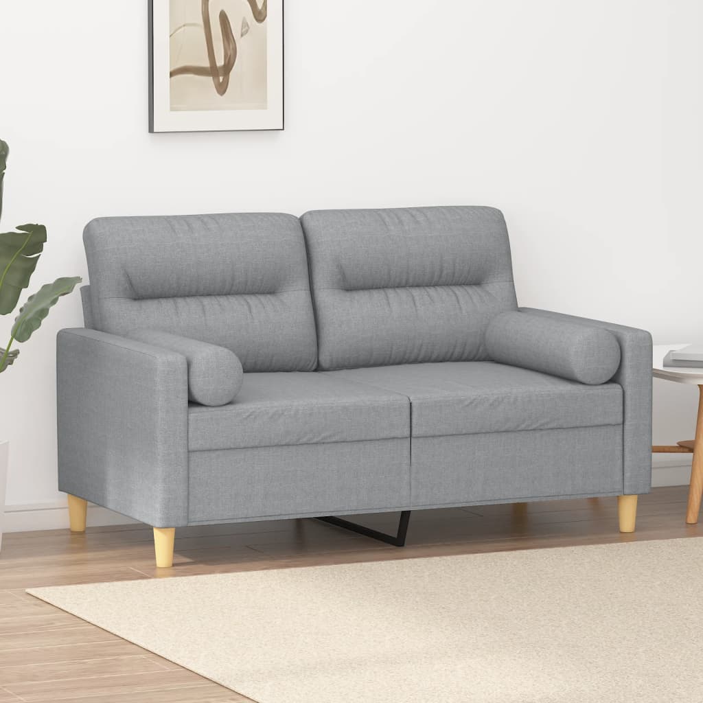 2-Sitzer-Sofa mit Zierkissen Hellgrau 120 cm Stoff