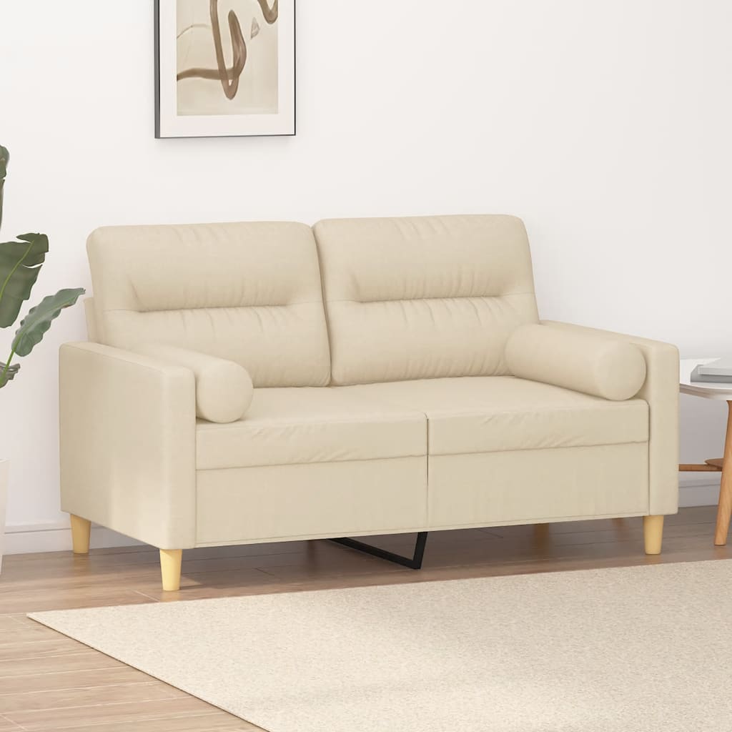 2-Sitzer-Sofa mit Zierkissen Creme 120 cm Stoff