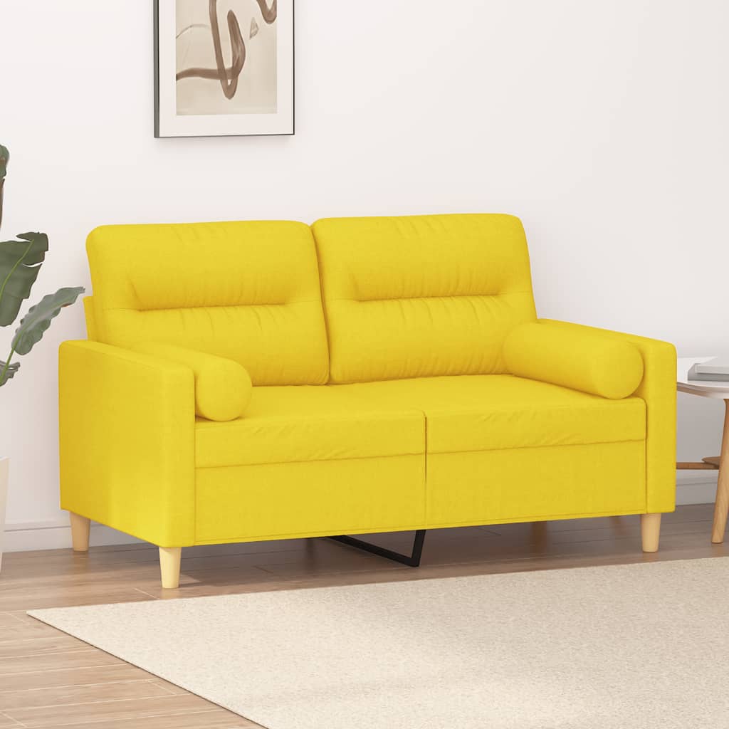 2-Sitzer-Sofa mit Zierkissen Hellgelb 120 cm Stoff