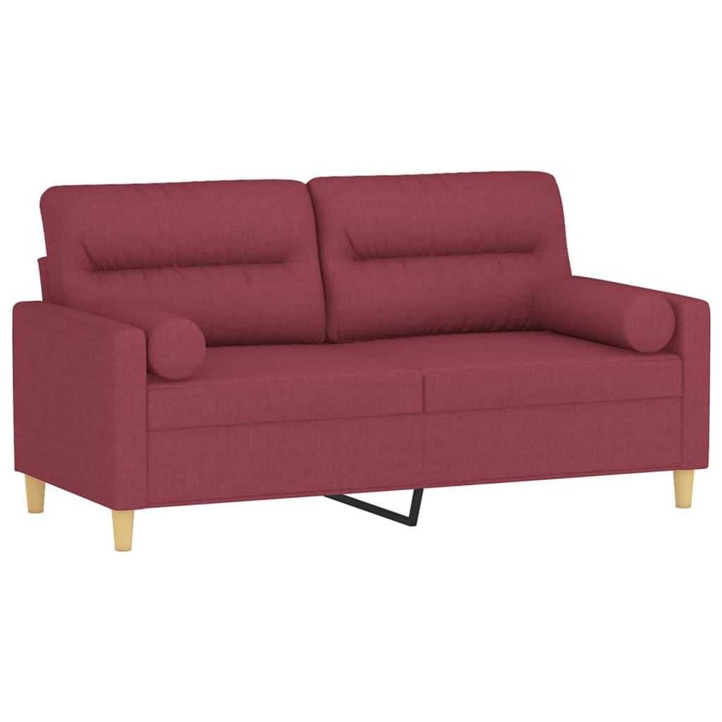 2-Sitzer-Sofa mit Zierkissen Weinrot 140 cm Stoff